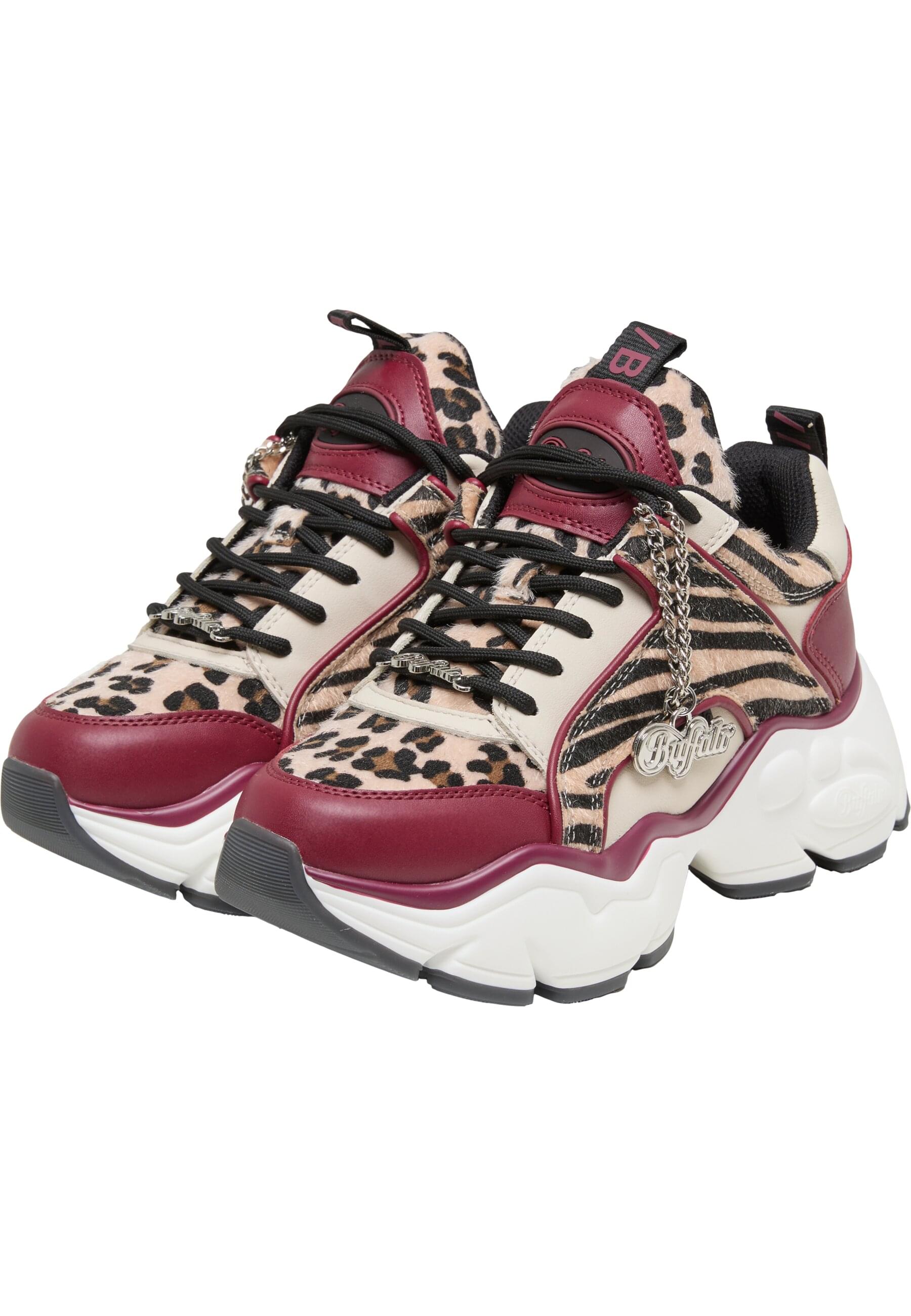 Trainingsschuh BUFFALO "Buffalo BINARY GLAM - VEGAN SUEDE/FUR/NAPPA", Damen, Gr. 37, rot, cream, leo, Schuhe