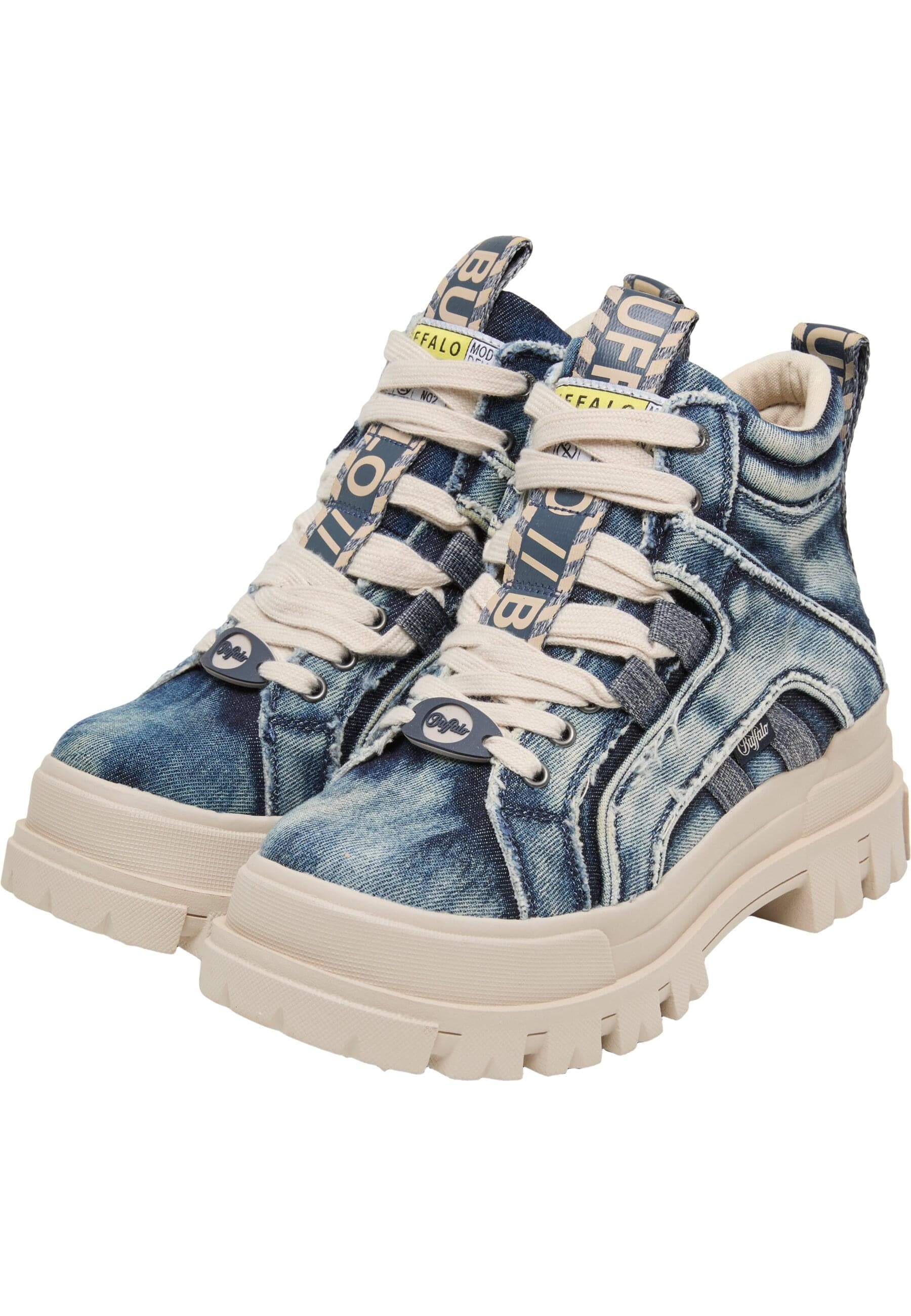 Stiefel BUFFALO "Buffalo ASPHA NC MID - VEGAN DENIM", Damen, Gr. 42, blau, Kunstfaser, Schuhe Stiefel