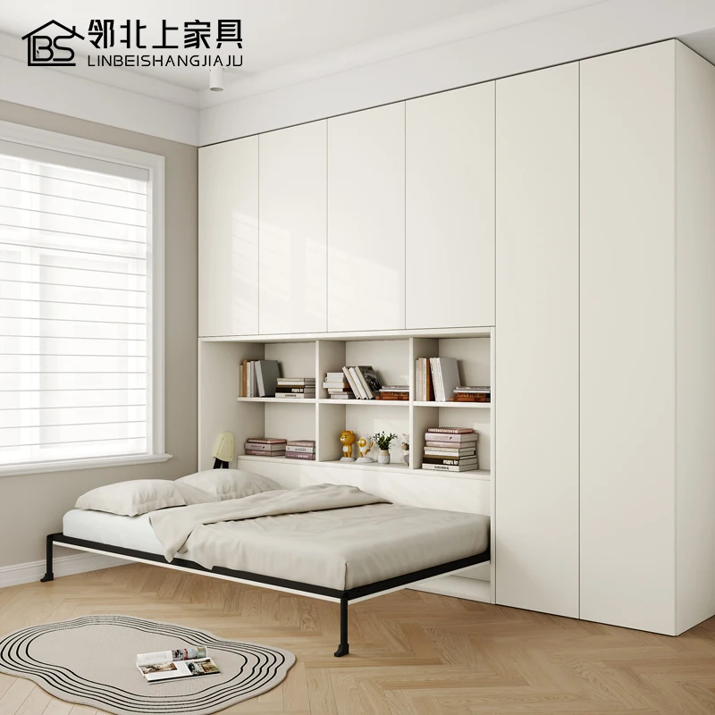 Unsichtbares Bett, an der Wand montierter Kleiderschrank, integriertes klappbares Schrankbett, individuelles Klappbett Image