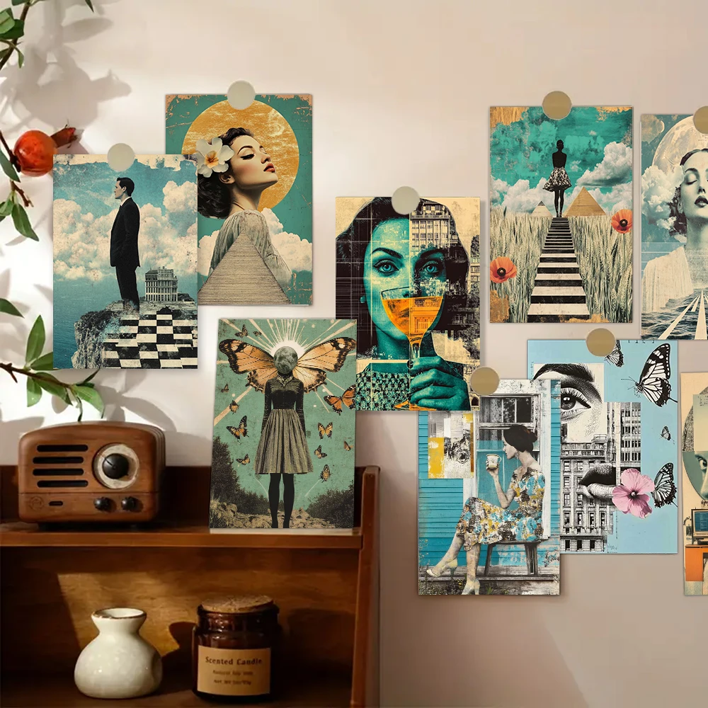 32pcs, Surreal Collage Postcards, Birthday/Christmas/Anniversary Gifts, collectibles, suitable for gift-giving, can be mailed.