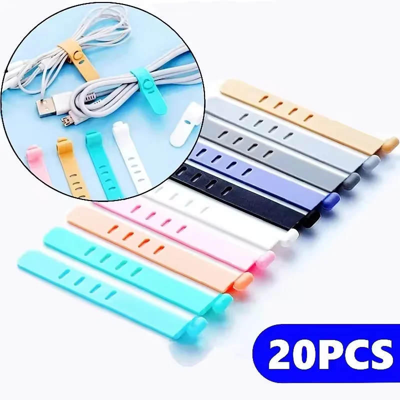 20Pcs Kabel Organizer Krawatten Clip Ladegerät Kabel Management Silikon Draht Manager Maus Kopfhörer Halter Daten Linie Wickler Straps Image