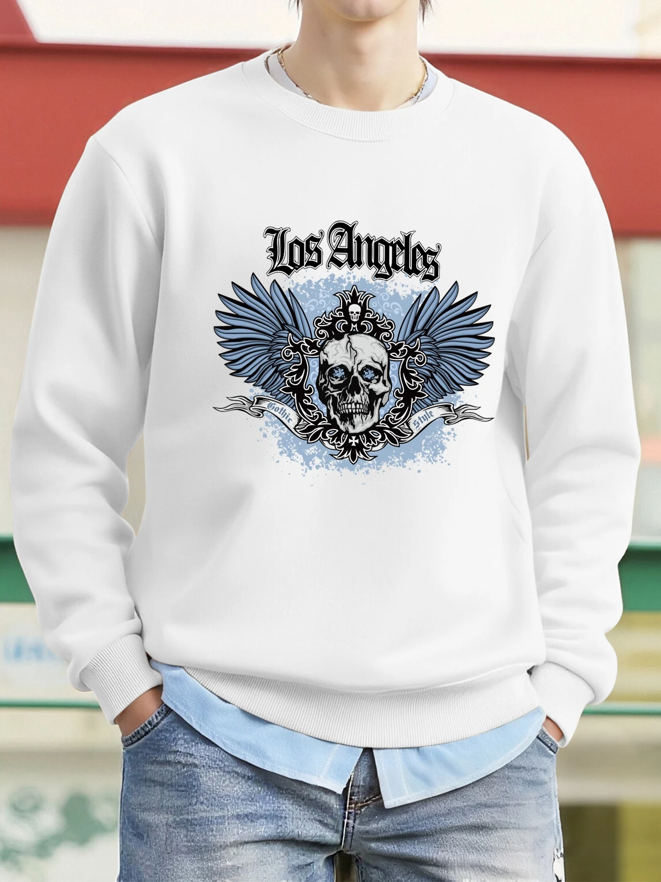 Los Angeles Schädel Flügel Drucke Pullover Männer Herbst Mode Sweatshirts Straße Casual Street Hip Hop Fleece Kleidung Image