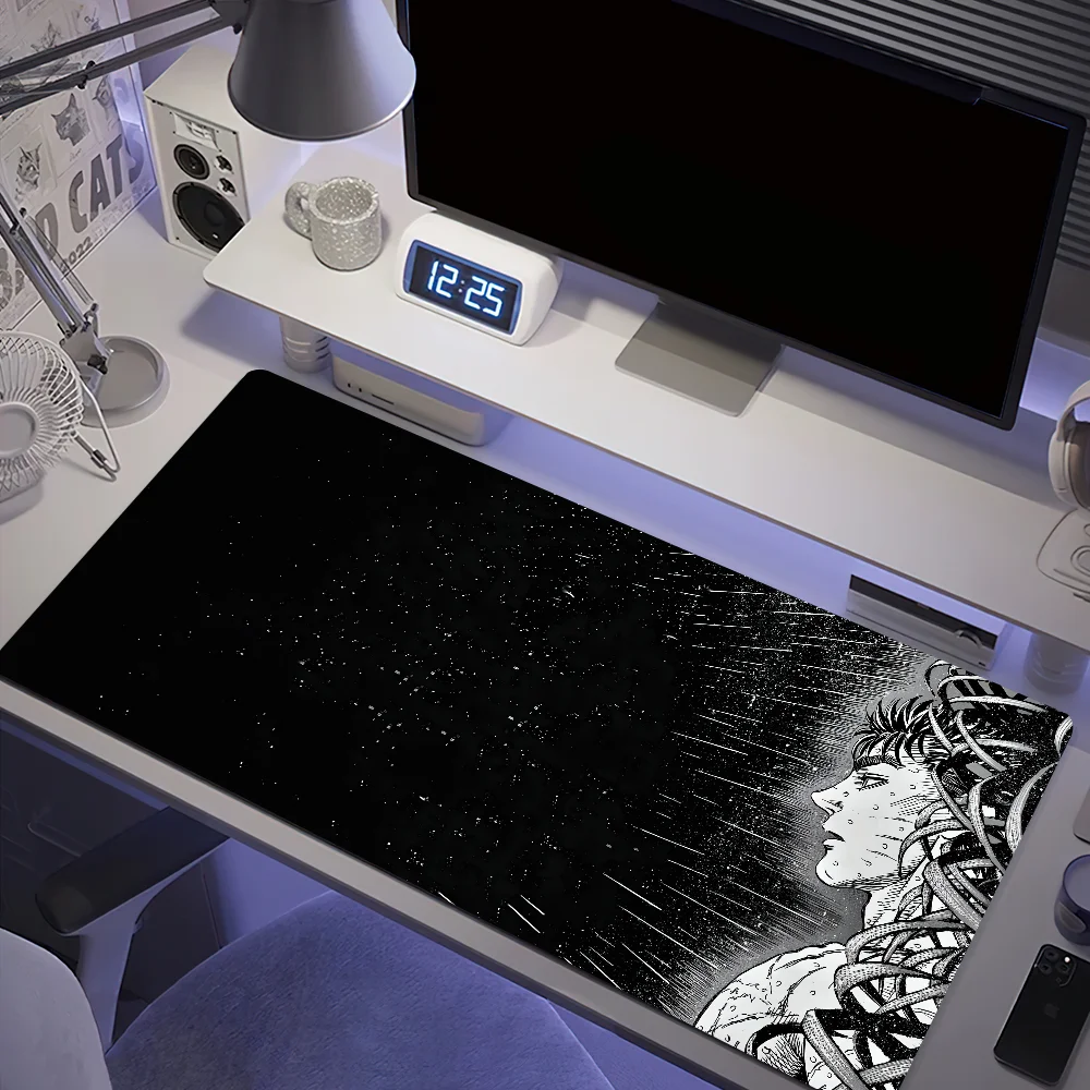 Anime B-Berserk Schwarz Weiß Totenkopf Mauspad Schreibtischunterlage Große rutschfeste Anti-Fray-Tastatur Ergonomisches Büro Gummi PC Home Custom Image
