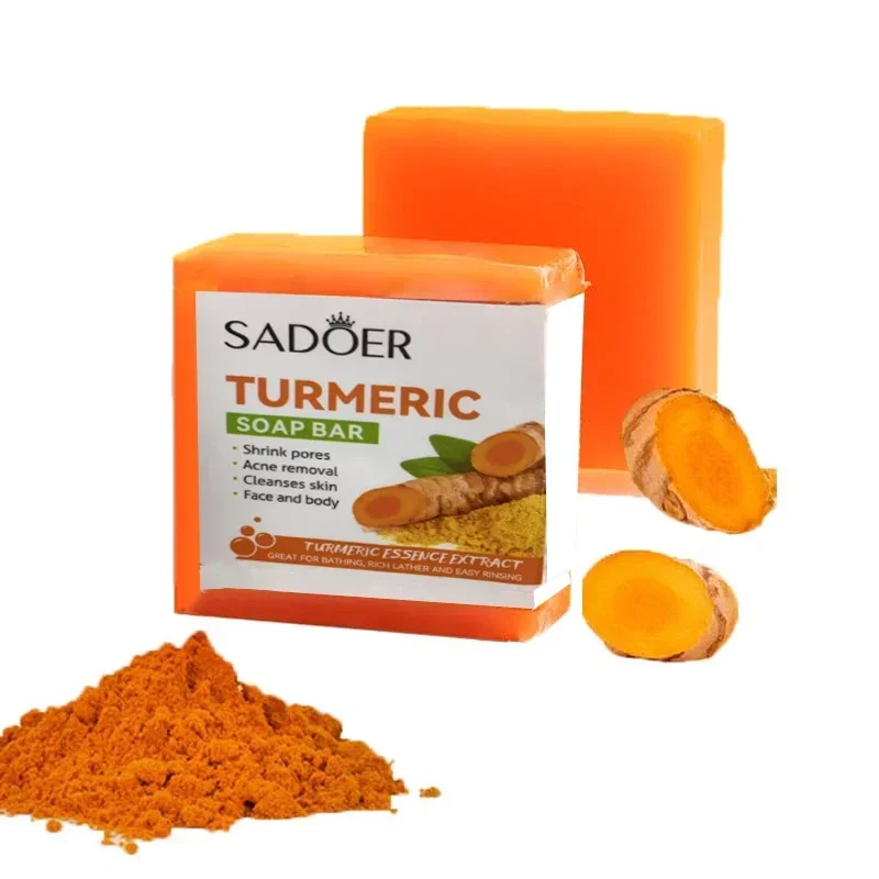 3-teiliges handgefertigtes Kurkuma-Seifen-Set für die Körperreinigung, aufhellende dunkle Unterarm-Beinhaufhellung, Gesichtsseife für zarte Hautpflege Image
