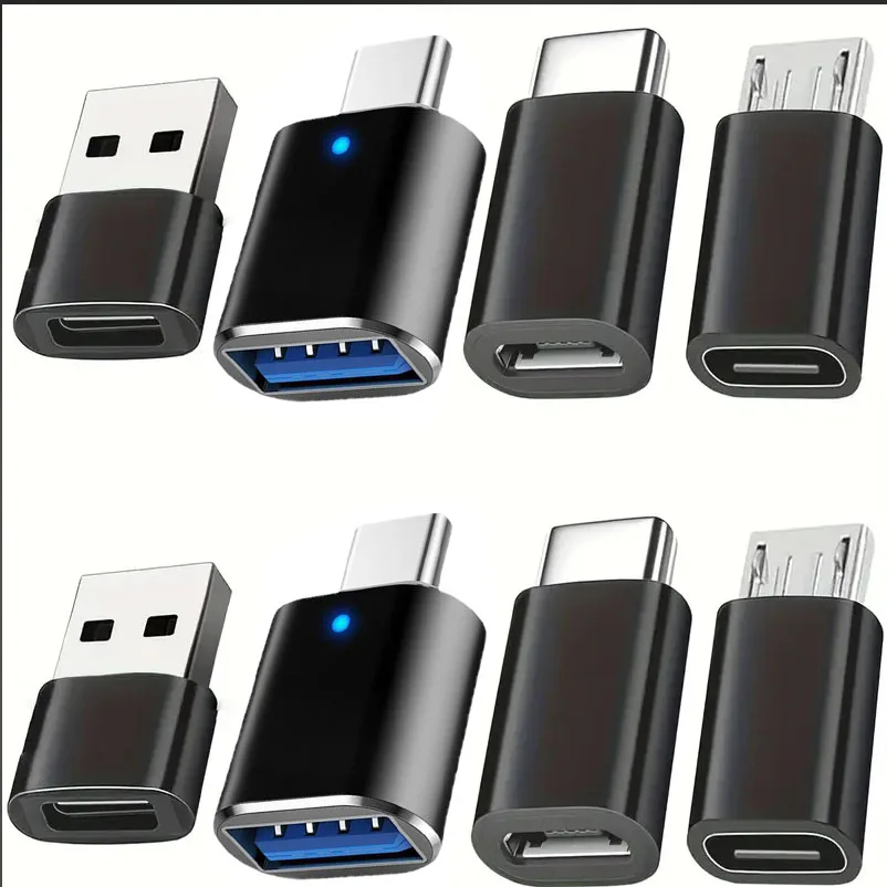 Set di adattatori da 8 pezzi, adattatore da USB femmina a tipo C maschio, convertitore da USB-C a USB, connettore da micro USB a USB-C da USB-C a micro maschio