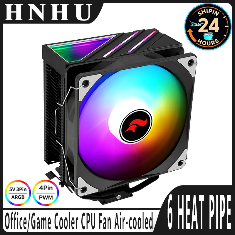 HNHU – dissipateur thermique pour processeur Durable, Compatible avec LGA115x 1200 1700 2011-3 x79 x99 AMD, processeur de refroidissement pour PC, tuyau de chaleur 4/6, ventilateur ARGB noir de 120mm