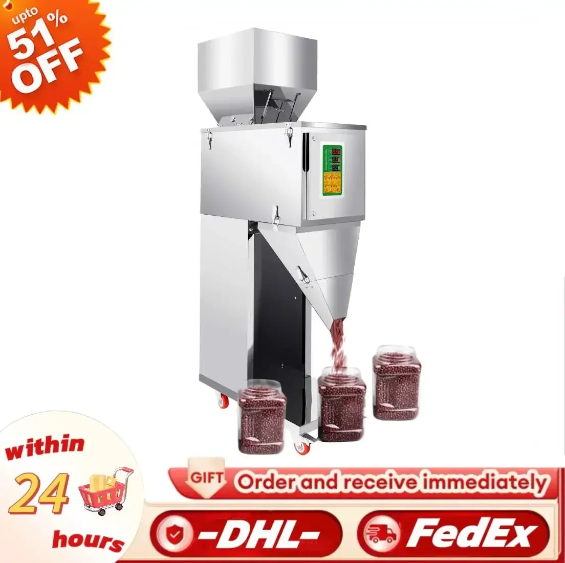 10–999 g 200 W automatische Verpackungs- und Füllmaschine, 6–15 Beutel/min, automatische Flaschenbeutel-Verpackungsfüllmaschine, 4 Räder (2 mit Bremsen) Image