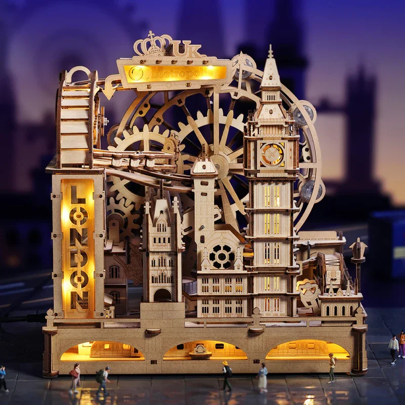 Robotime Puzzle 3D in legno Kit di costruzione per marmo Modello di città di Londra con luci Puzzle meccanico fai-da-te per punti di riferimento per adulti e adolescenti