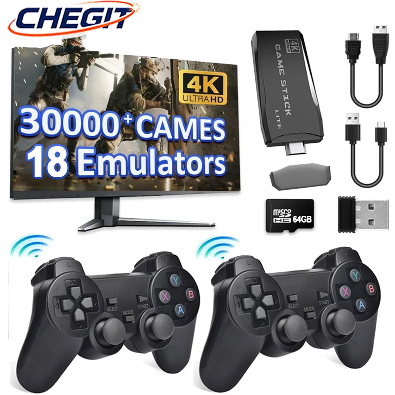 M8 4K Game Stick Mini Video Game Consoles Retro Handheld 30000+Games Player HD Video Game Stick 2.4G Double Wireless Controller