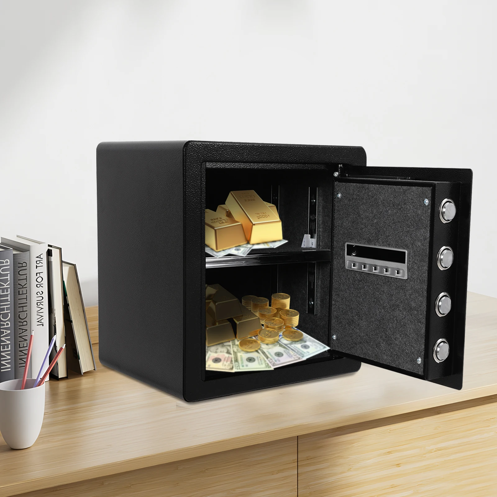 Elektronischer Möbeltresor mit Zahlenschloss, digitaler Wandtresor KM-40, Tresor für Zuhause, Büro, Hotel, 36 x 30 x 40 cm