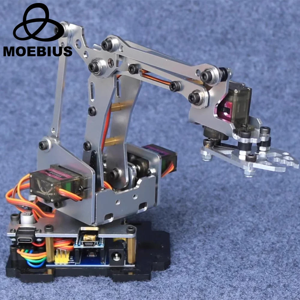 MOEBIUS 4 DOF Metal MeArm Roboterarm-Set mit 4 Metallgetriebe, Servo, kompatibel mit Arduino Robotics Arm, DIY mechanische Klauenklemme Image