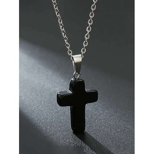 Collana con ciondolo a croce in pietra naturale natalizia da uomo, disponibile in più colori, design elegante e alla moda, perfetta come regalo per le feste