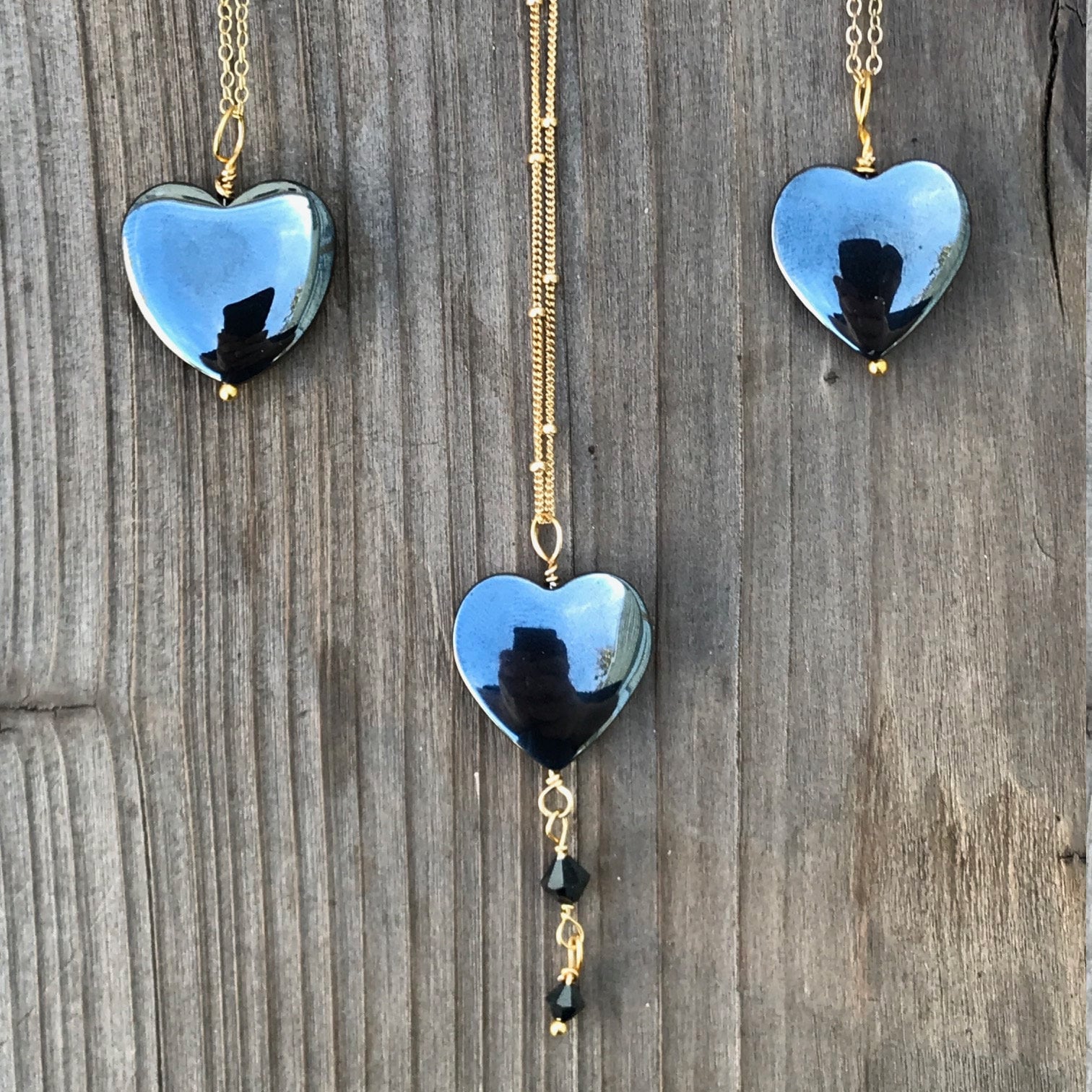 Gioielli Chakra / Ematite / Collana con cuore in ematite / Ciondolo in ematite / Cuore in ematite / Gioielli Reiki / Riempiti d'oro