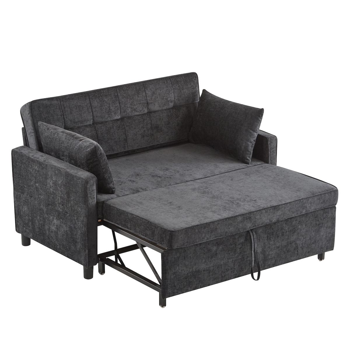 OKWISH Ausziehbares Doppelschlafsofa 142x79x85 cm, Chenille, Hochdichter Schaum, Metallrollen Kunststofffüße, Holz-Eisenrahmen, Modernes Wohnzimmer,schwarz Image