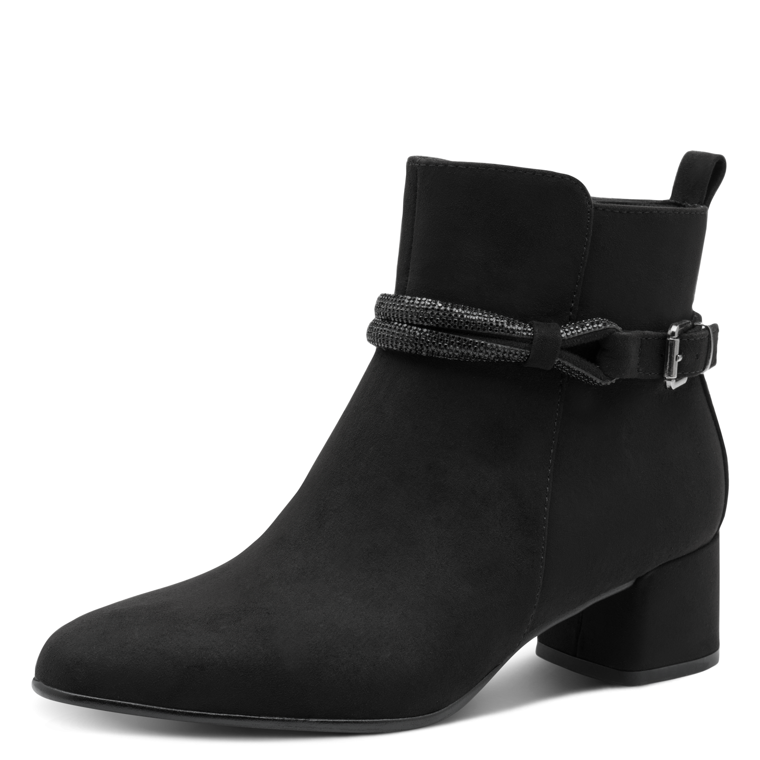 Stiefelette MARCO TOZZI, Damen, Gr. 39, schwarz, Textil, Schuhe Stiefelette, Blockabsatz, Ankleboots, Businessschuh mit eleganter Schmuckkordel
