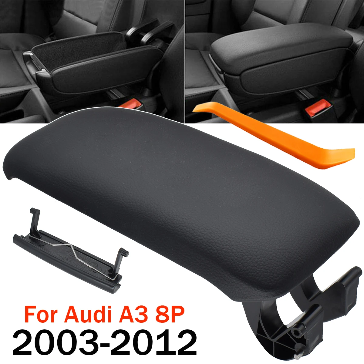 Für Audi A3 8P Auto Armlehne Abdeckung PU Leder Mittelkonsole Armlehne Deckel Latch Lagerung Box Deckel Ersatz 2003 - 2010 2011 2012 Image