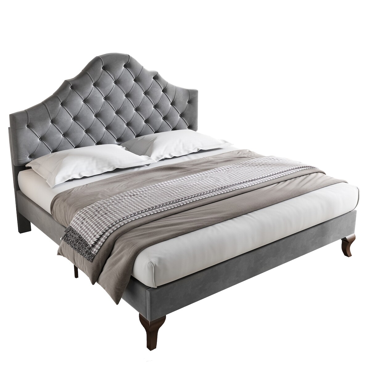 STILVORA Polsterbett 140x200 mit höhenverstellbarem Kopfteil,Samtstoff, Knopfoptik, verstellbare Rückenlehne, inkl. Lattenrost, hohe Füße für Schlafzimmer Grau Image