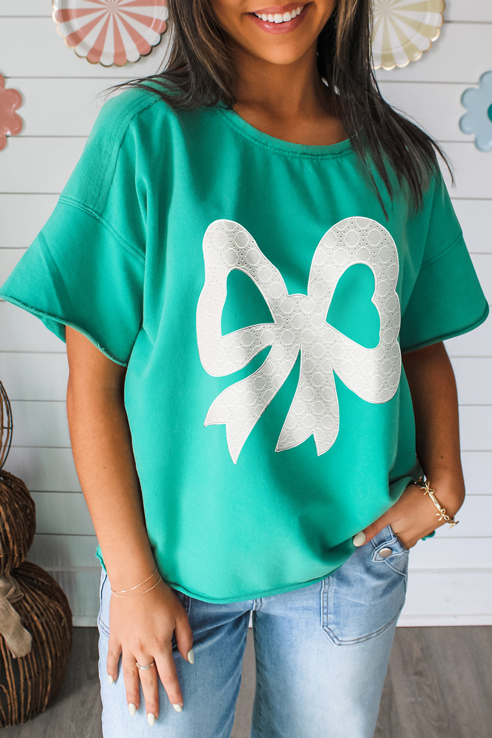 Top mit Schleifen-Details und kurzen Ärmeln Image