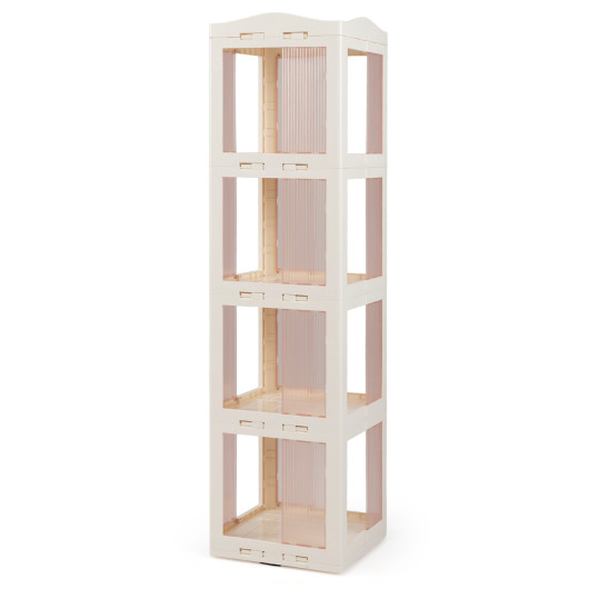 Costway 4-Tier Foldable Rotating Bookshelf with Swivel Base and Translucent Panels-White