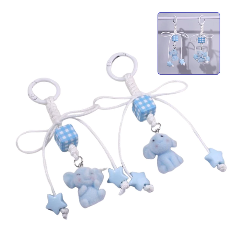 Niedlicher hellblauer beflockter Elefant-Schlüsselanhänger, Cartoon-Schleife, Tier-Schlüsselanhänger, Taschenanhänger, Schlüsselanhänger, Geschenke für beste Freunde Image