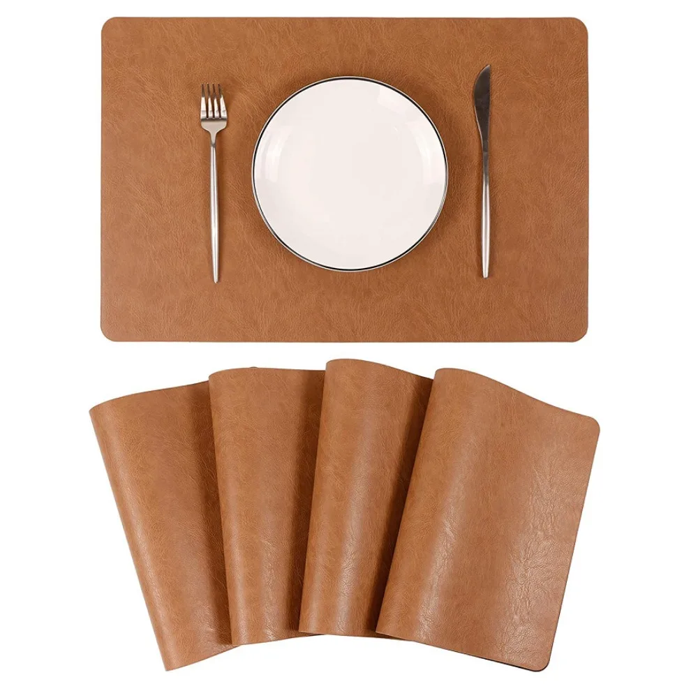 Tischsets aus Kunstleder mit Rindsledermuster, hitzebeständig, rutschfest, wasserdicht, abwischbar, waschbar, für Küche und Esszimmer, PU-Tisch-Tischsets Image