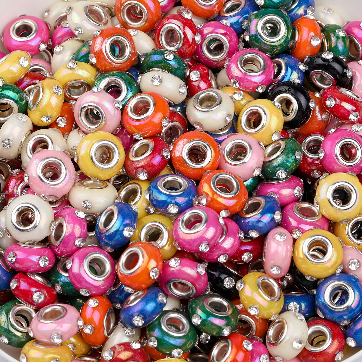 10 Stück/20 Stück mehrfarbige, eingebettete Strasssteine, großes Loch, Acrylperlen mit 5 mm gebohrten Löchern, Perlen für die Stiftherstellung, lose Distanzperlen Image