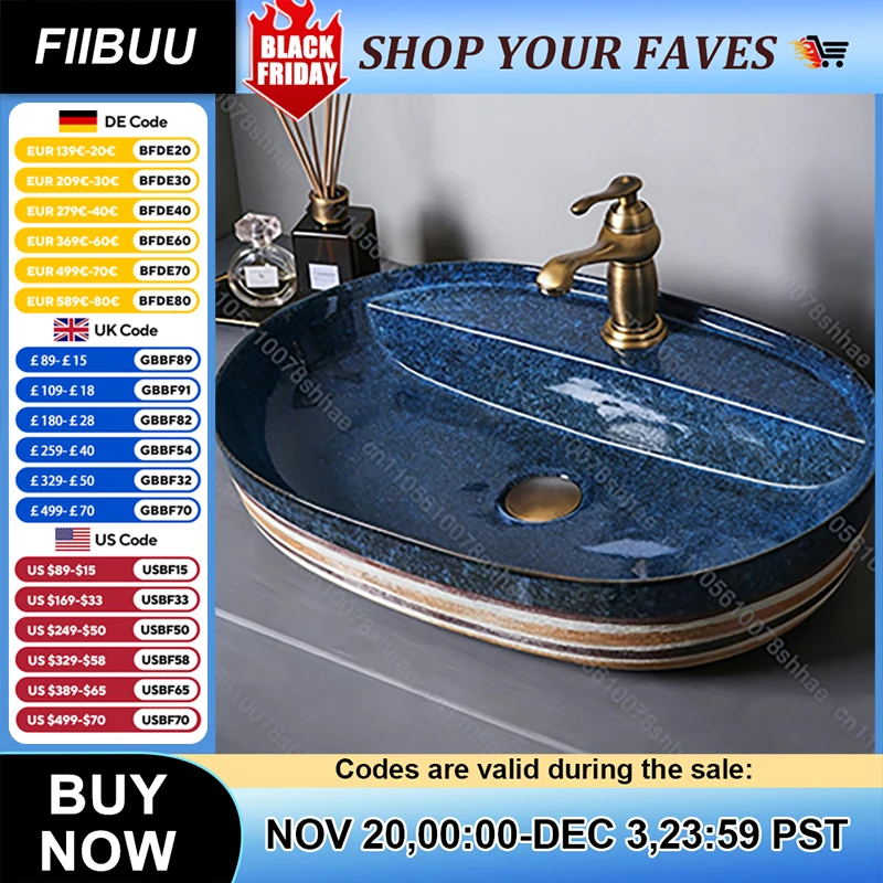 Vintage Keramikgefäß Waschbecken Oval Badezimmer Kunst Waschbecken über der Theke Waschschüssel Keramik Badezimmer Waschbecken Arbeitsplatte Waschbecken künstlerisch