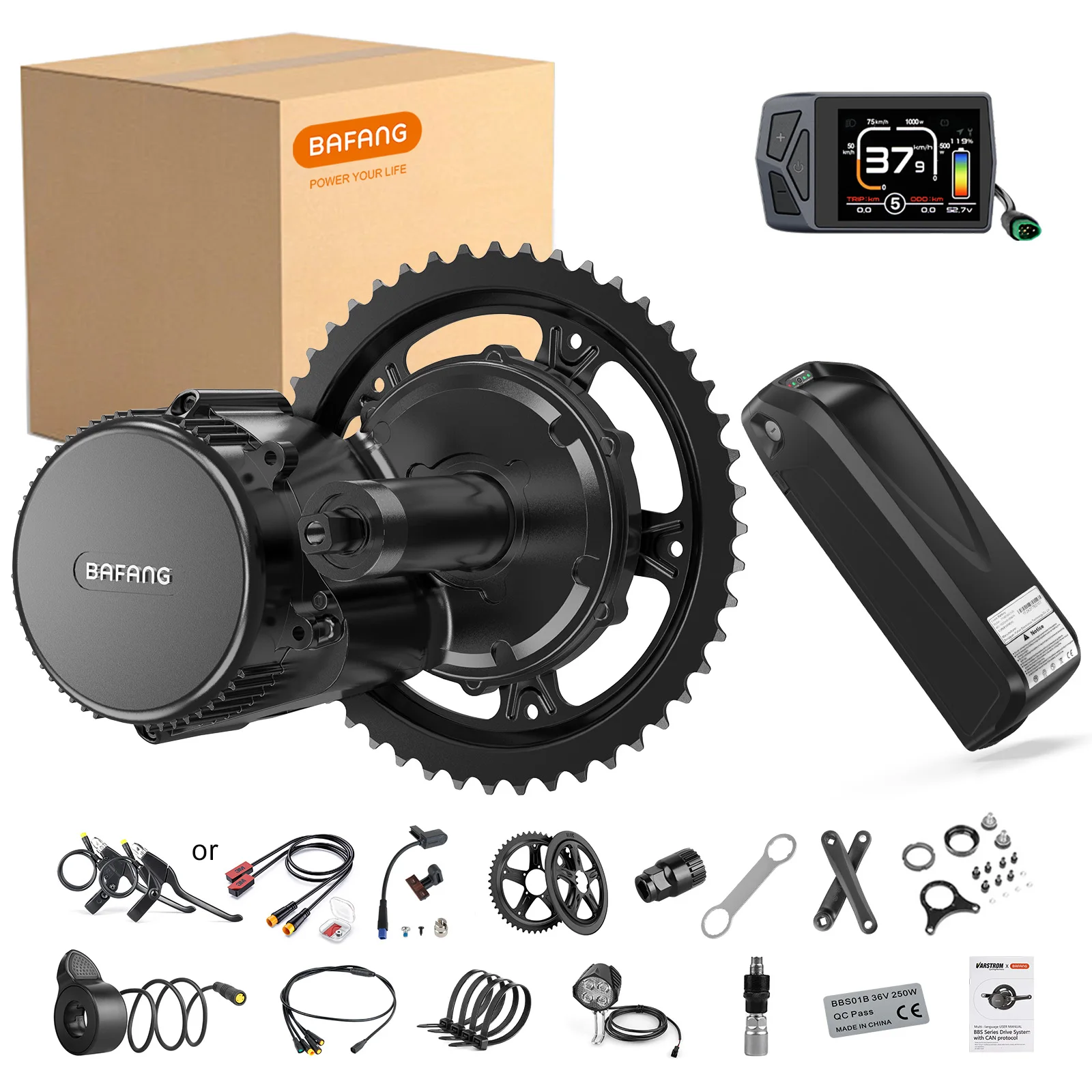 BAFANG Mittelmotor 250 W 36 V mit Batterie BBS01B G340 E-Bike-Umrüstsätze 3,5 Zoll 2,4 Zoll 1,5 Zoll Mini-Display optional Image