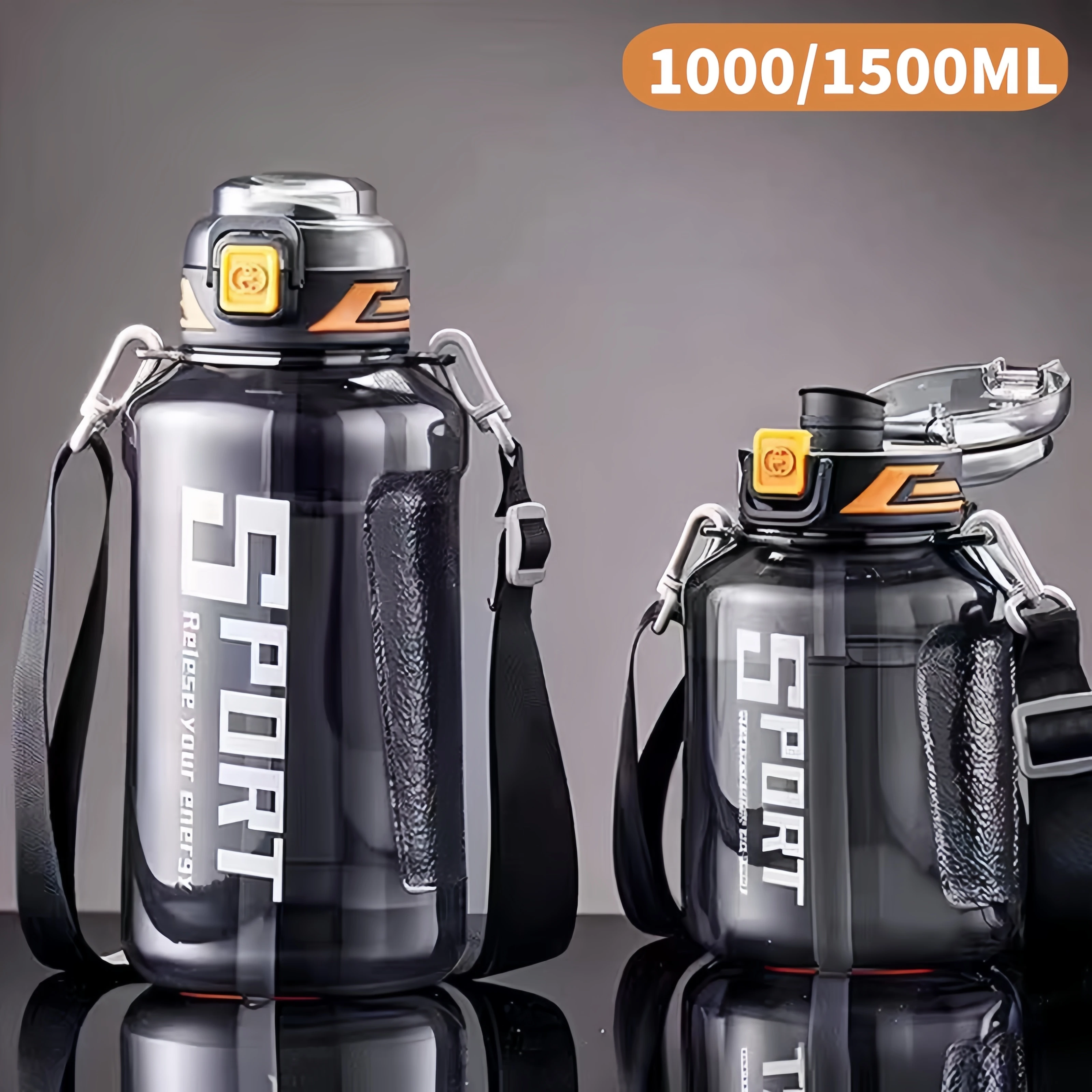 1000 ml/1500 ml Sportwasserflasche mit großer Kapazität, tragbar, versiegelt, auslaufsicher, Kunststoff, Raumbecher, Outdoor, Reisen, Fitnessstudio, Trinkutensilien Image