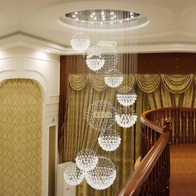 Duplex Kristall Anhänger Lampe Villa Hotel Lobby Wohnzimmer Hohl Loft Treppe Luxus Led Kronleuchter Moderne Wohnkultur Beleuchtung