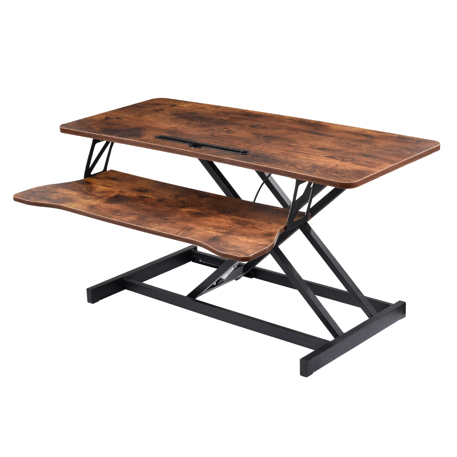 Verstellbarer Stehpult-Konverter, höhenverstellbarer Schreibtisch-Riser, Tigerbraun Image