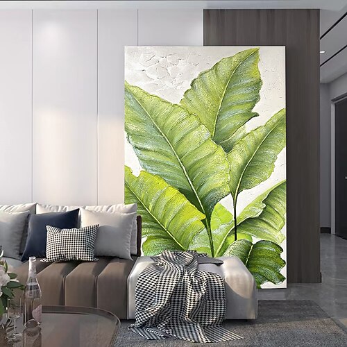 Handgemaltes Ölgemälde auf Leinwand, abstrakte Texturmalerei mit grünen Pflanzen und Bananenblättern, ideal für Wohnzimmer, Eingangsbereich und Zuhause. Das Gemälde ist gerollt, rahmenlos und Image