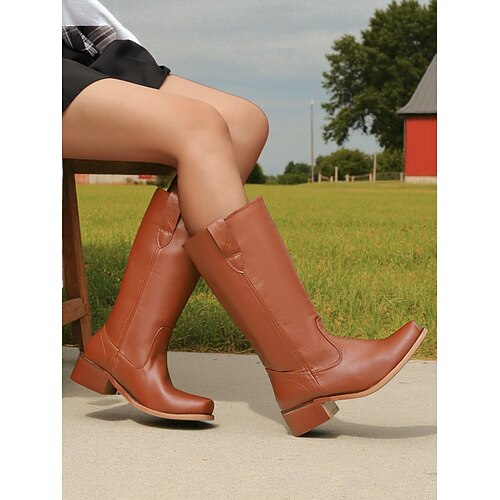 Weiße Westernreitstiefel für Damen – klassischer mittelhoher Schaft, bequemer niedriger Absatz, perfekt für Country-Outfits, Outdoor-Veranstaltungen und den Alltag. Image