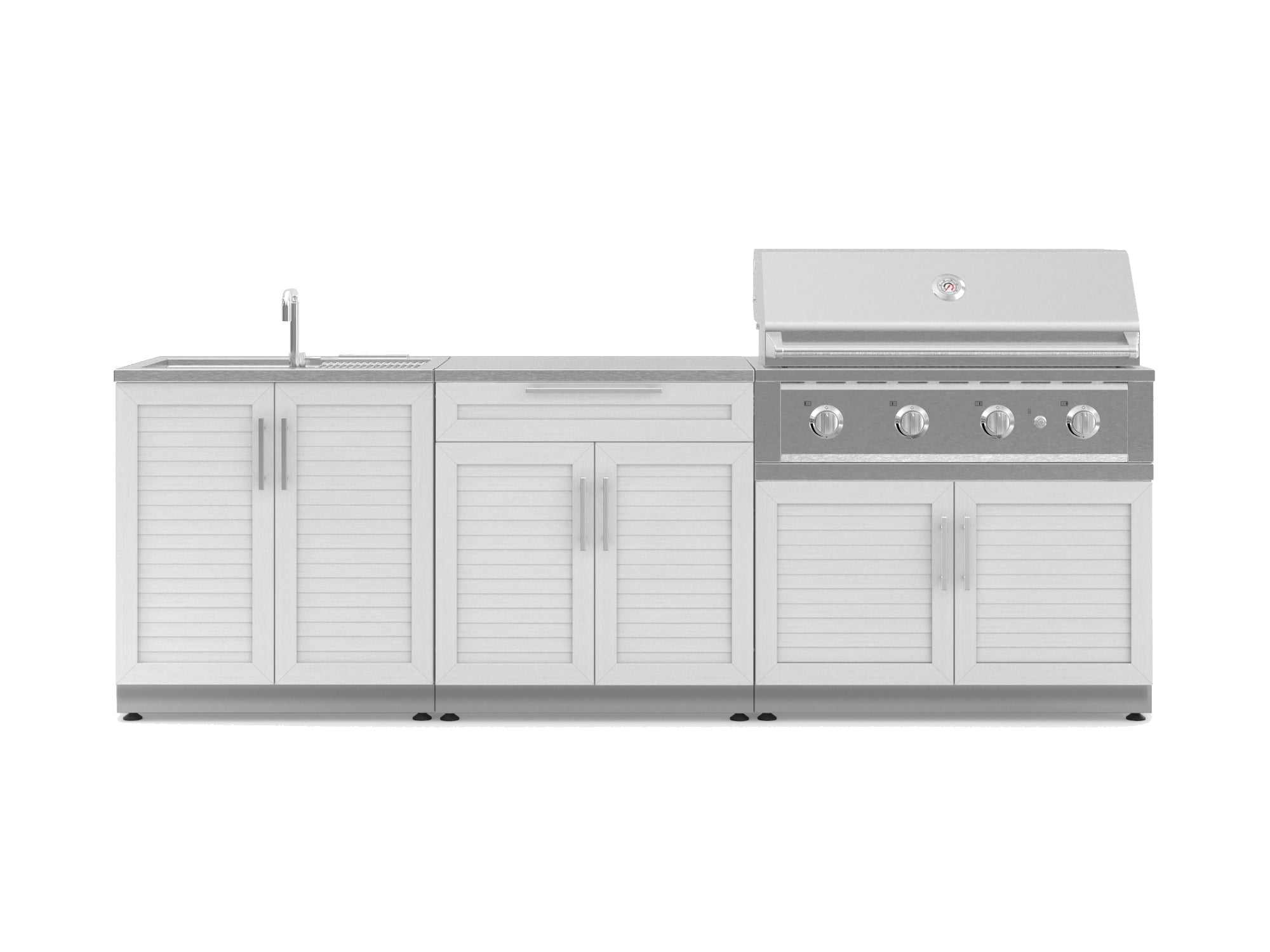 NewAge Outdoor Kitchens Stainless-Steel 5-Piece Cabinet Set with Bar, Sink, Grill Cabinet, Performance Grill, and Countertop