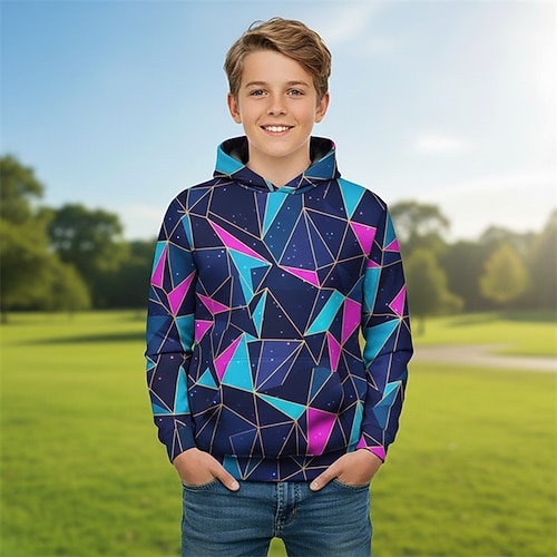 Jungen 3D Grafik Geometrisch Kapuzensweatshirt Langarm Frühling Herbst Mode Streetwear Kinder 4-12 Jahre Mit Kapuze Outdoor Lässig Täglich Normale Passform Image