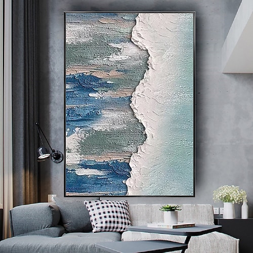 Mintura, handgefertigte, abstrakte Ölgemälde mit strukturierter Meereslandschaft auf Leinwand, moderne Wanddekoration für Zuhause, gerollt, rahmenlos, ungespannt. Image