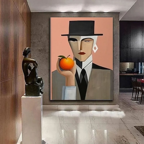 Handgemaltes abstraktes surreales Mann-Ölgemälde, handgemalte Figur-Ölgemälde, orangefarbenes Gemälde, Poster oder Leinwandgemälde, inspirierte Kunst, abstrakte Wanddekoration, moderne verträumte Image