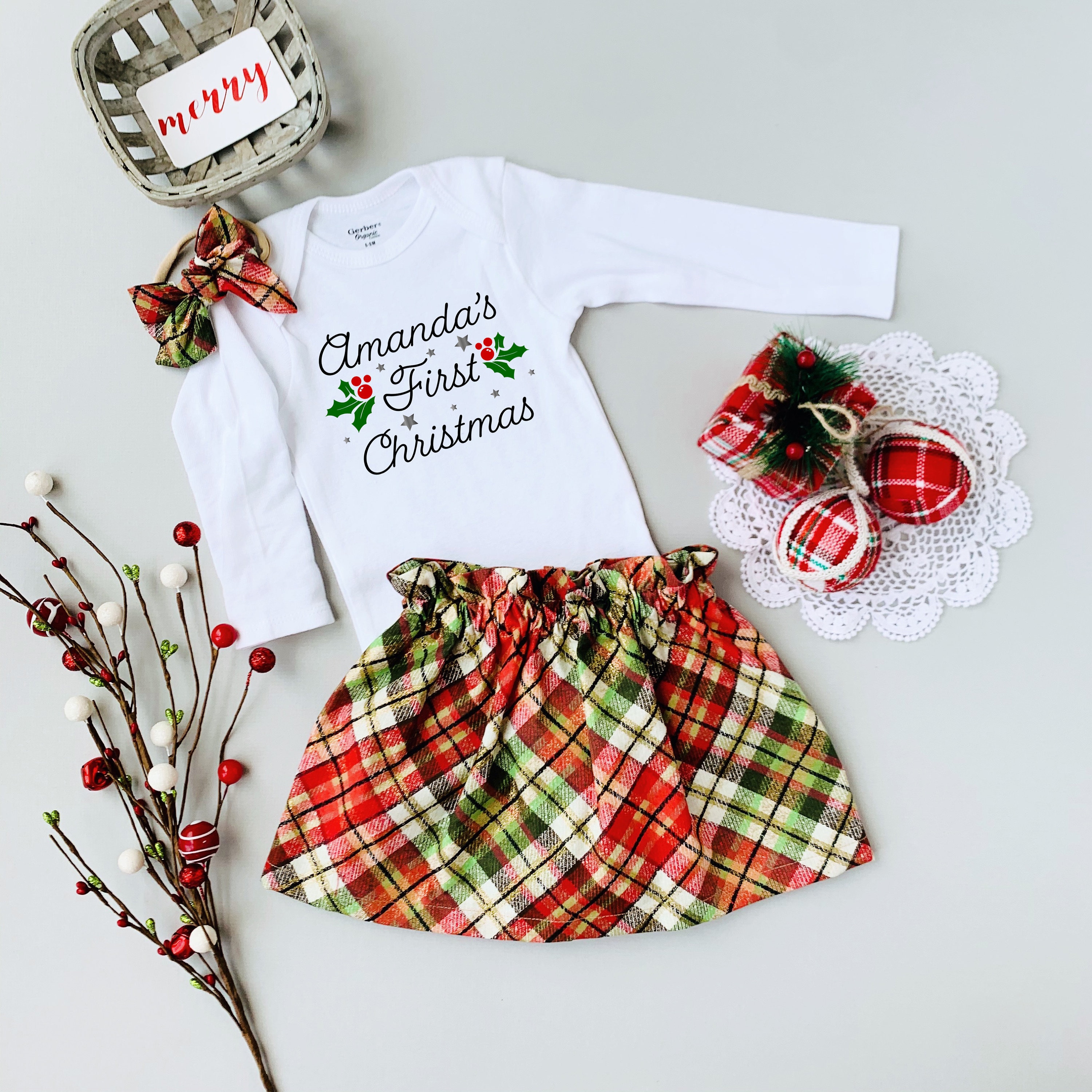 Vestito di Natale bambina, Vestito di Natale personalizzato per neonati. Il mio primo set di Natale, La prima tutina di Natale per neonati, Tutina di