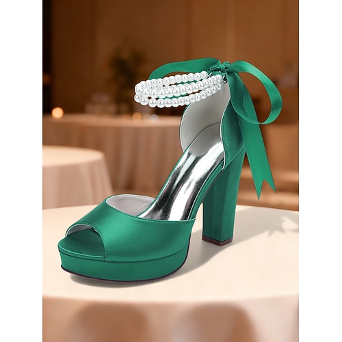 Lila Satin-Plateau-Sandalen mit Perlen-Knöchelriemen für Damen – glamouröse, offene Partyschuhe für Abendveranstaltungen, Hochzeiten und Cocktailpartys Image