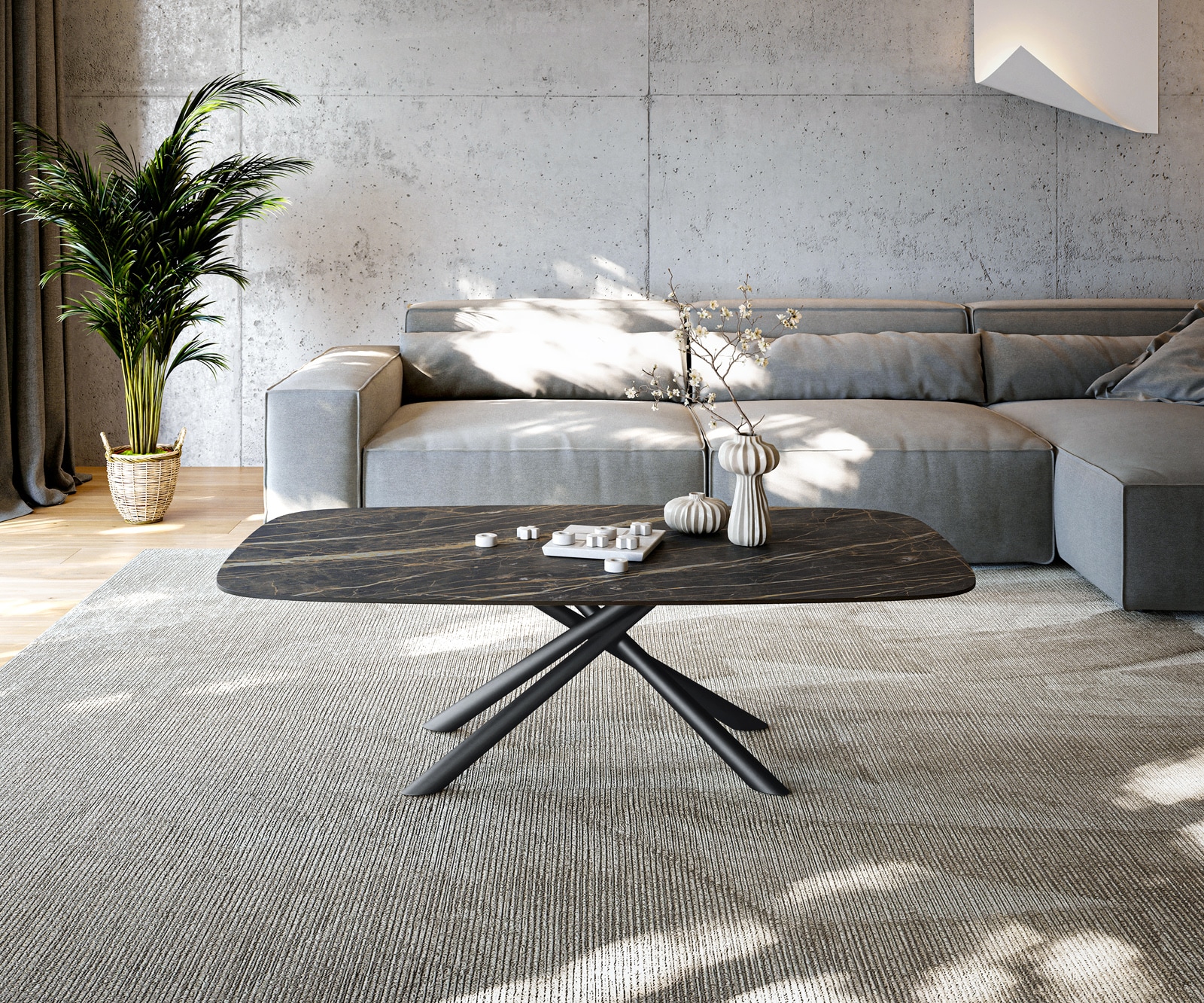 DELIFE Couchtisch Edge Boot 140x80 cm Keramik Laminam® Noir Desir Braun Sarity Metall Schwarz, Couchtische Image