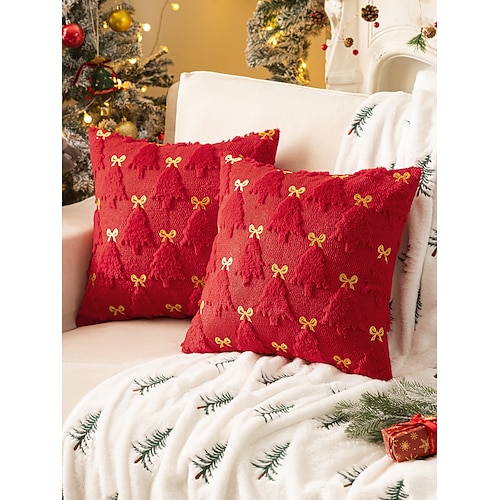 Weihnachtskissenbezug, 1 Stück Boho-quadratischer Kissenbezug mit Reißverschluss, traditionelle klassische Weihnachtsdekoration für Sofa Image