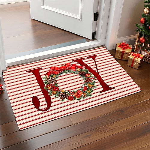 Weihnachtliche Fußmatte aus Kunstfell, weich und saugfähig robuster Eingangsbereich Badezimmerteppich, Fußmatte für die Feiertage Image