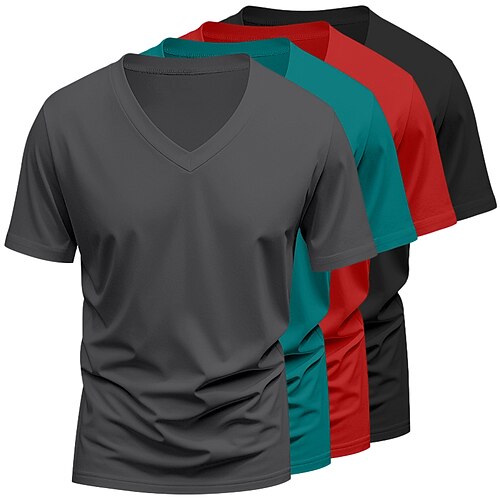 Herren T Shirt T-Shirt Kurzarm Kurze Ärmel V Ausschnitt Sommer Ganzjahres Einfarbig Einfach Designer Basic Moderne zeitgenössische 4 Teile Mehrfachpackung Urlaub Straße Lässig 8# 9# 10# Top T-Shirt Image