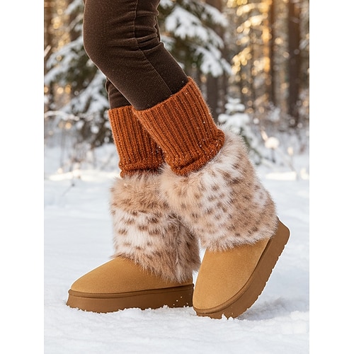 Winterstiefel aus Kunstfell für Damen – warmes Plüschfutter, kuscheliger Schlupfstil für kaltes Wetter, Spaziergänge im Freien und festliche Outfits Image