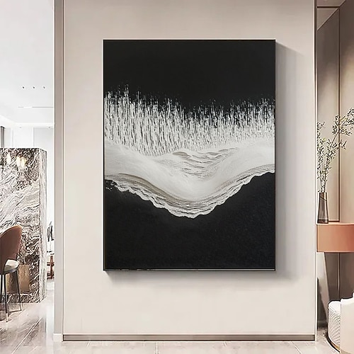 Ölgemälde, handgemalt, schwarz-weißes Gemälde, abstrakte Wandkunst, großes schwarz-weißes Gemälde, weiße 3D-Texturwandkunst, weiße Strukturkunst, strukturierte Malerei Image