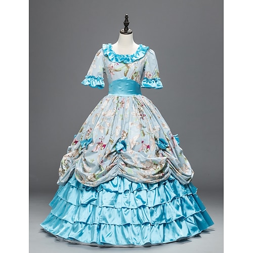 Vintage Rokoko Renaissance Maxi Kleid Normal Ein Hauch Aschenputtel Prinzessin Quadrathals Kostüm Alle Halloween Karneval Maskerade Leistung Party Halloween Erwachsene Ganzjahres Image