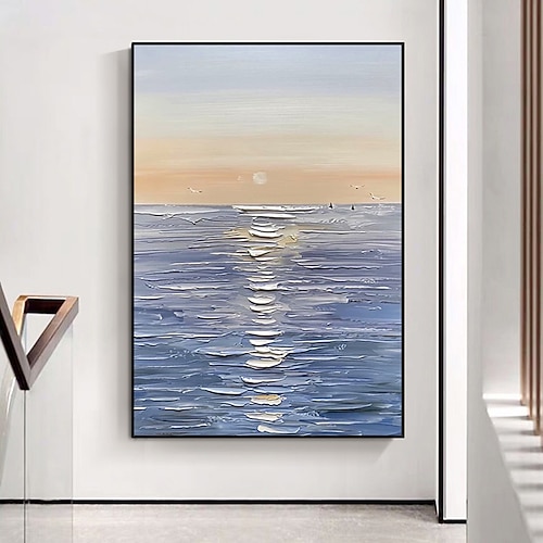 Mintura, handgefertigte Ölgemälde mit Sonnenaufgangs- und Meerblick auf Leinwand, moderne Wanddekoration für Ihr Zuhause, gerollt, rahmenlos, ungespannt Image