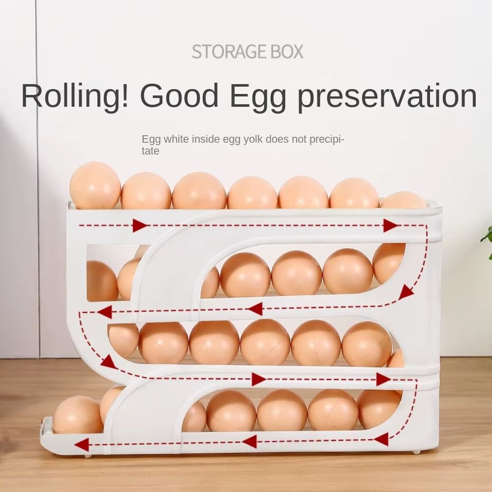 SpaceSave Auto Roll Egg Organizer (3 Layer 4 Layer) High Capacity Egg Storage Rack white 3 layer