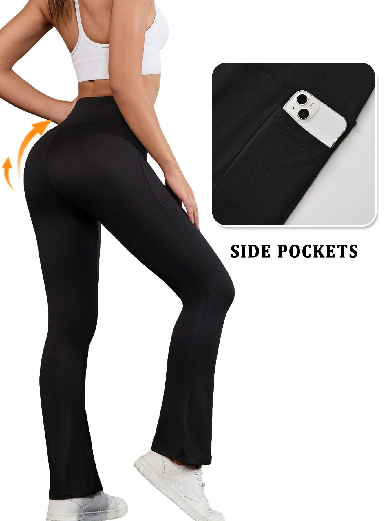 Womens Super Soft Flare Pants With Pockets High Waisted Yoga Bell Bottom Leggings l d