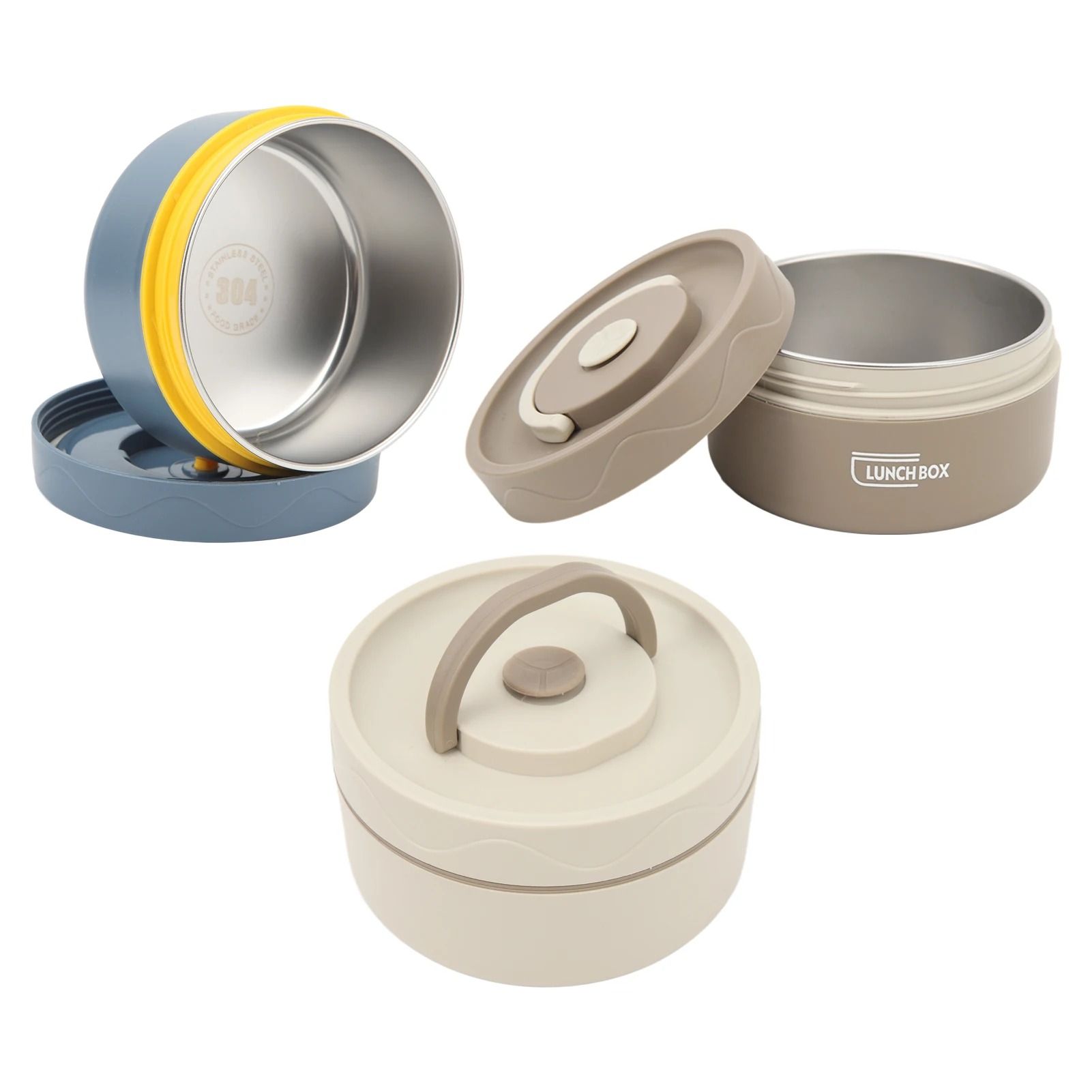 Stainless Steel Thermal Lunch Box Double Layer Round Portable Food Container For Work And School a deep Blue